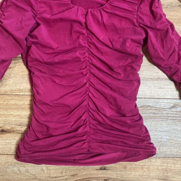 Sundance Long Sleeve Ruched Scoop Neck pink Cotton Blend Women's Top - Picture 4 of 10